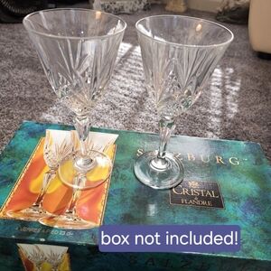 Salzburg Cristal de Flandre 24% Lead Crystal Sunburst Fan 2 Pc 23cl Wine Glasses